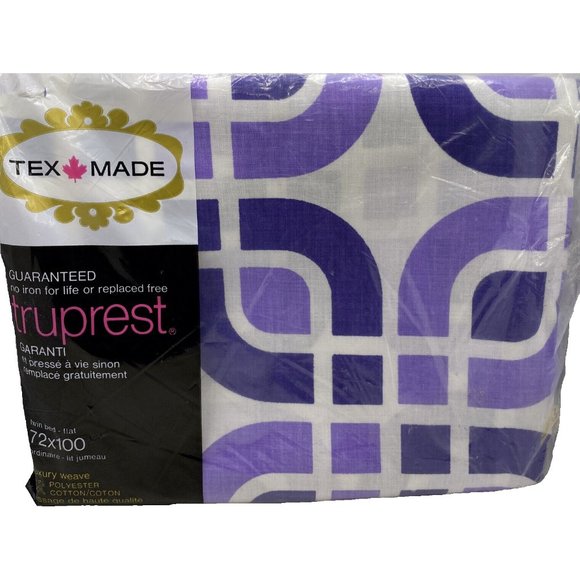 Texmade Labyrinth Truprest Twin Bed Flat Sheet Geometric Links 1970s Purple - Picture 1 of 15